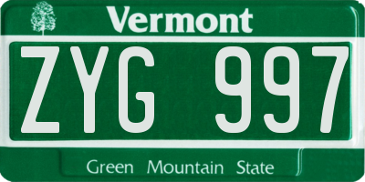 VT license plate ZYG997