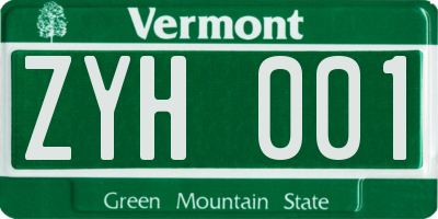 VT license plate ZYH001