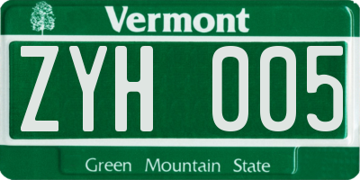 VT license plate ZYH005