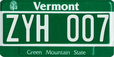 VT license plate ZYH007