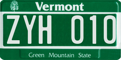 VT license plate ZYH010