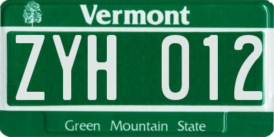 VT license plate ZYH012