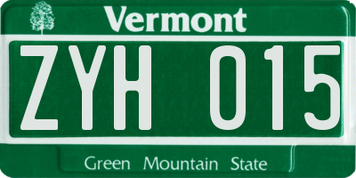 VT license plate ZYH015