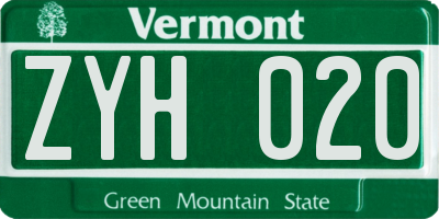 VT license plate ZYH020
