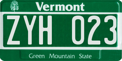 VT license plate ZYH023