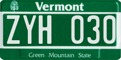 VT license plate ZYH030