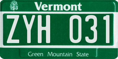 VT license plate ZYH031