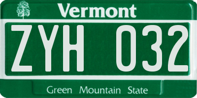 VT license plate ZYH032