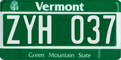 VT license plate ZYH037