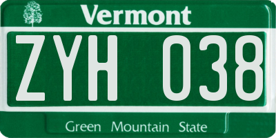 VT license plate ZYH038