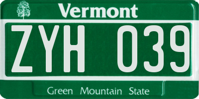 VT license plate ZYH039