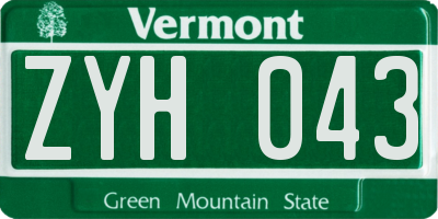 VT license plate ZYH043