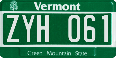 VT license plate ZYH061