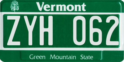 VT license plate ZYH062