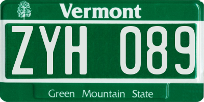 VT license plate ZYH089