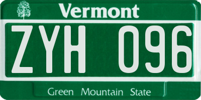 VT license plate ZYH096