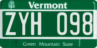 VT license plate ZYH098