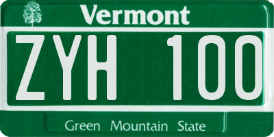 VT license plate ZYH100