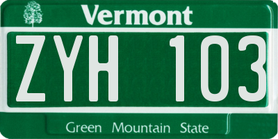 VT license plate ZYH103