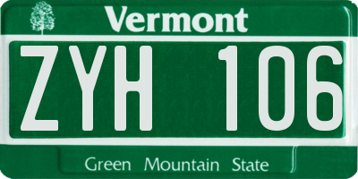 VT license plate ZYH106