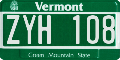VT license plate ZYH108