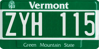 VT license plate ZYH115