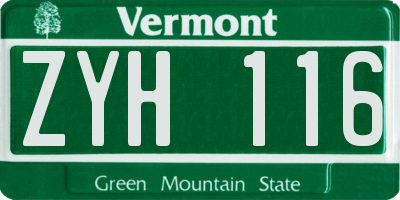VT license plate ZYH116