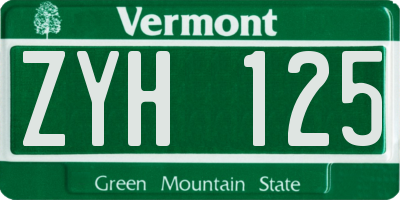 VT license plate ZYH125