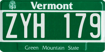 VT license plate ZYH179