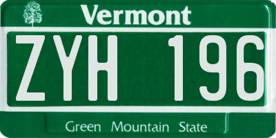 VT license plate ZYH196