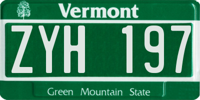 VT license plate ZYH197