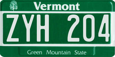 VT license plate ZYH204