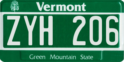 VT license plate ZYH206