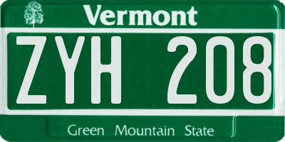 VT license plate ZYH208