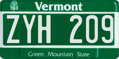 VT license plate ZYH209