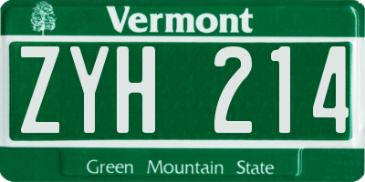 VT license plate ZYH214