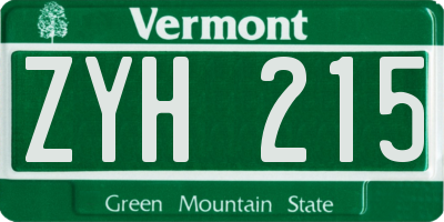 VT license plate ZYH215
