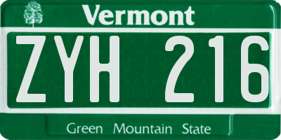 VT license plate ZYH216