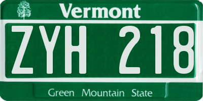 VT license plate ZYH218