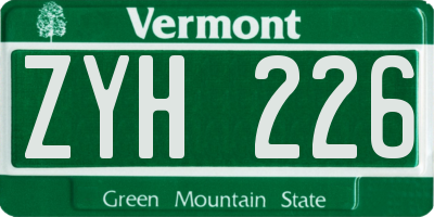 VT license plate ZYH226