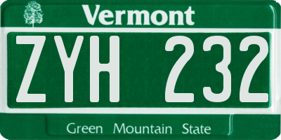 VT license plate ZYH232
