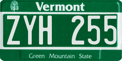 VT license plate ZYH255