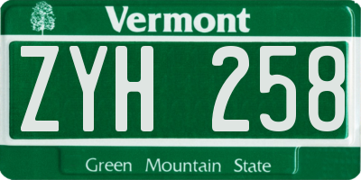VT license plate ZYH258