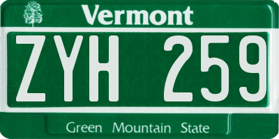 VT license plate ZYH259