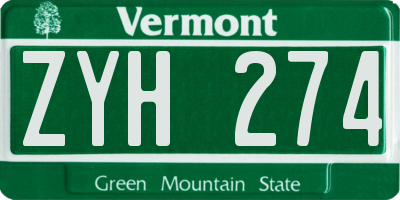 VT license plate ZYH274