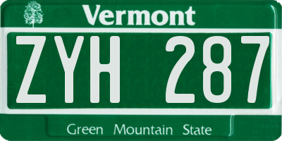 VT license plate ZYH287