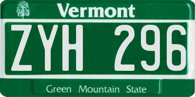 VT license plate ZYH296