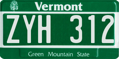 VT license plate ZYH312