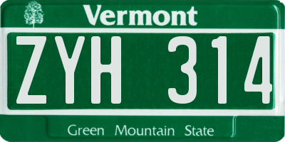 VT license plate ZYH314