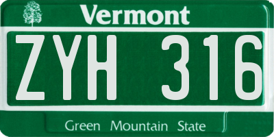 VT license plate ZYH316
